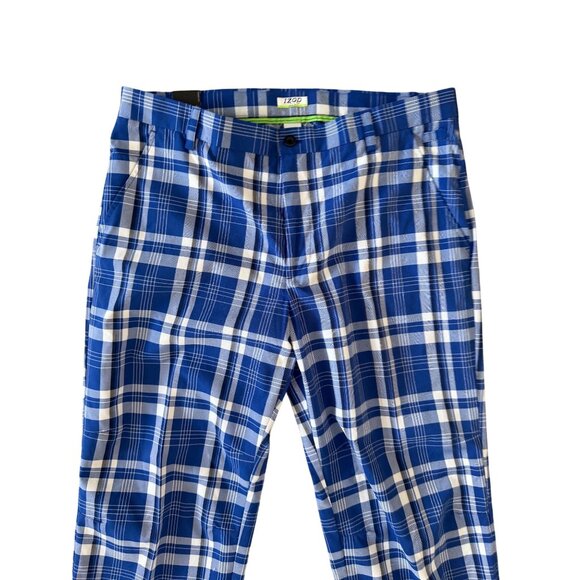 IZOD Perform X Golf Blue White Plaid Slim Pants Size 38 X 32 NEW NWT - Picture 3 of 7